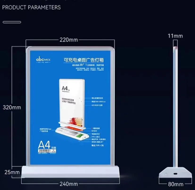 Rechargeable A4 Double-Sided LED Advertising Light Box
